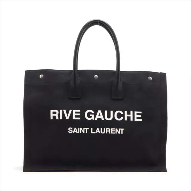 Saint Laurent Paris Rive Gauche Canvas x Leather Tote Bag Black 509415