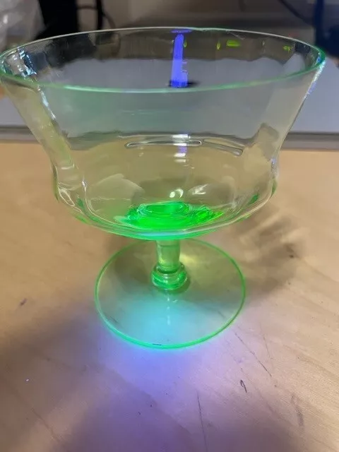 Uranium Glass Footed Dessert Sherbert Cup Depression Green Glass