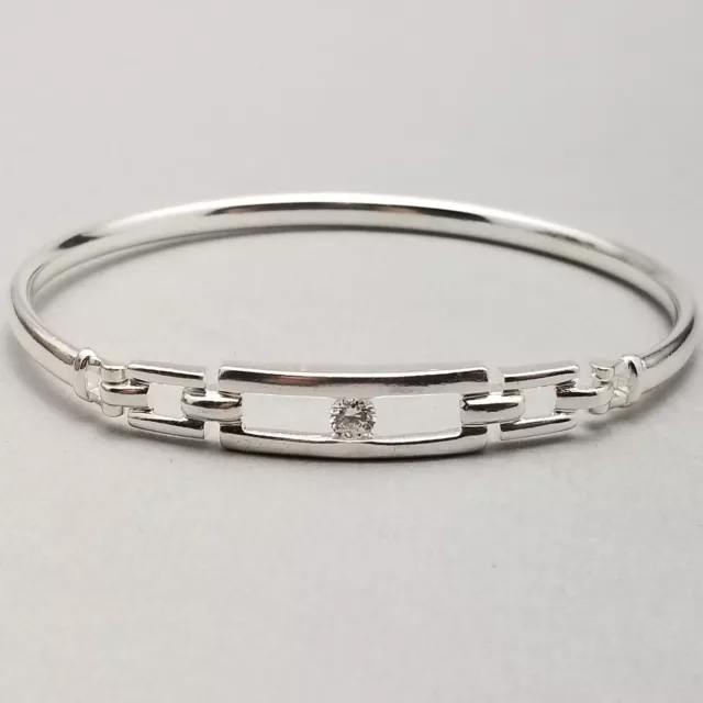 Solid Sterling Silver Clear Stone Bangle Hallmarked - 9.4g