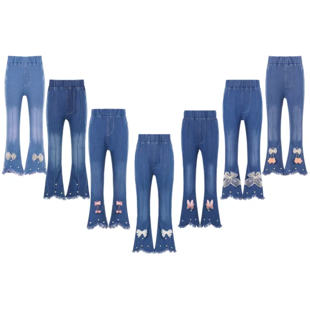 Kids Girls Trousers Basic Jeans Workout Sweatpants Dance Denim Pants Long Flare