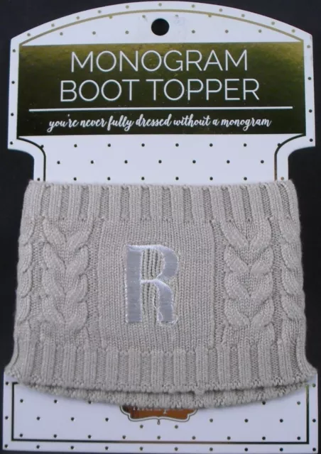 MUDPIE Women’s Chelsea Monogramed Cable Knit Boot Toppers / Initial R  / NEW