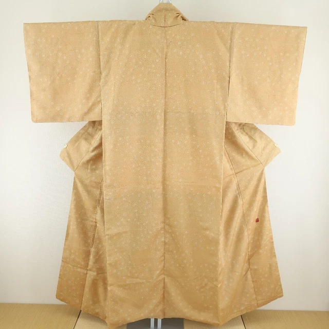 Komon kimono Silk Tsumugi floral pattern yellow 59.8inch Women's