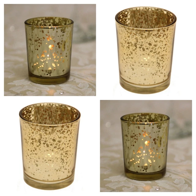 Gold Speckle Tea Light Votive Candle Holder 6.5cm x 5.5cm Glass - Choose amount
