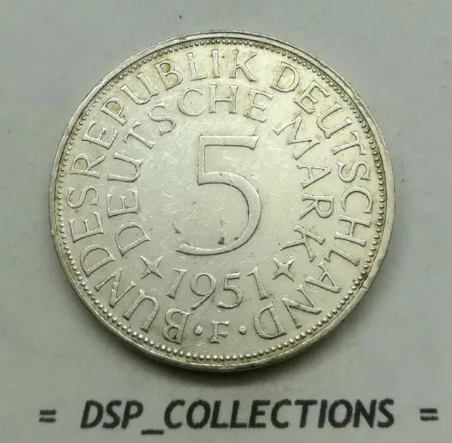 GERMANY, ALLEMAGNE, Deutschland - 5 MARK 1951 F - silver / 424M01 😍😍