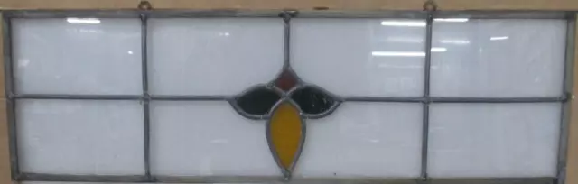 OLD ENGLISH LEADED STAINED GLASS WINDOW Unframed w Hooks Floral 27.25" x 9"