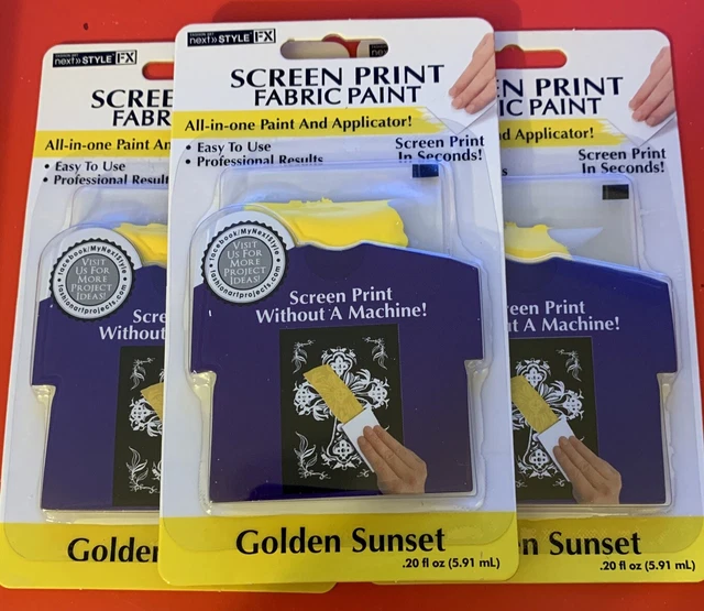 Paquete de 3 Serigrafía Tela Pintura Atardecer Dorado con aplicador, serigrafía