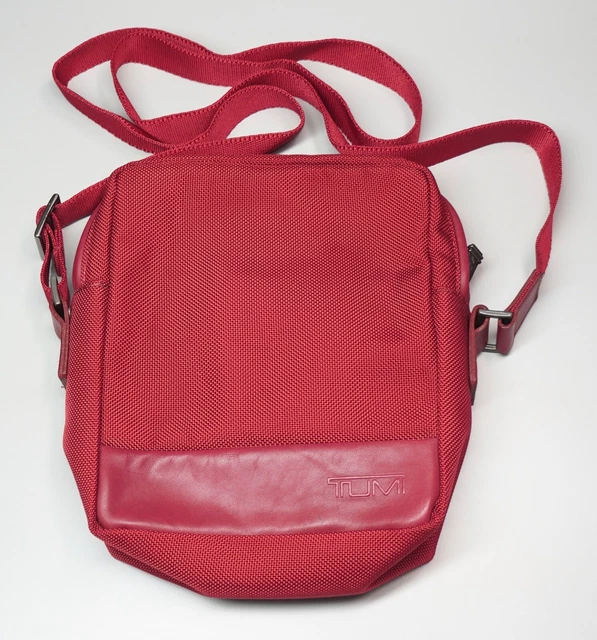 Tumi Leather Trimmed Red Vermillion Ballistic Small Crossbody Messenger Bag EUC