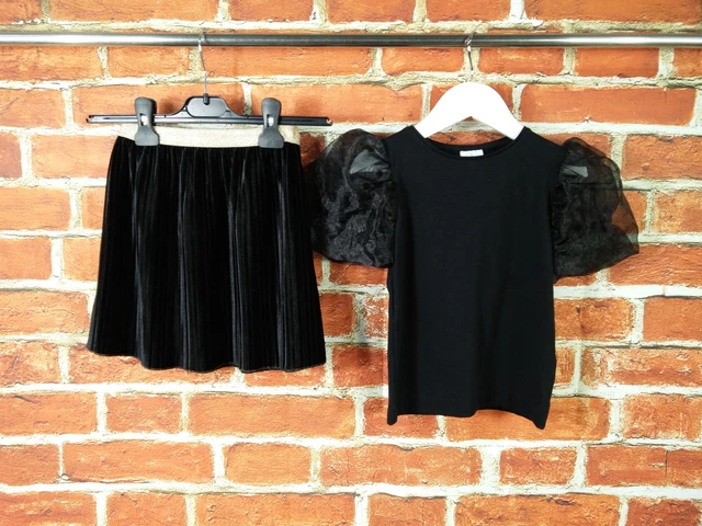 Girls Bundle Age 6-7 Years 100% Zara Pleat Velour Skirt T-Shirt Top Party 122Cm