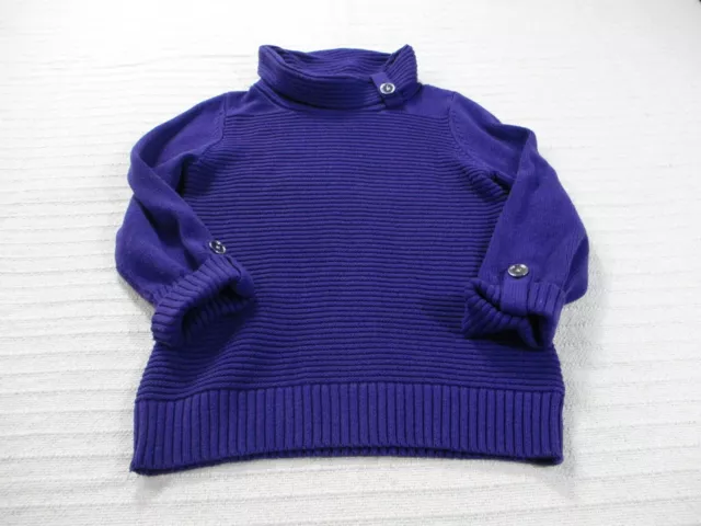 Jones New York Womens Sweater Large Purple Turtle Neck Pullover Button Cotton