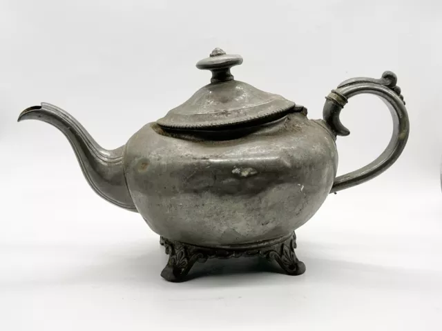 Antique Victorian Pewter James Dixon Teapot Tea Pot A/F