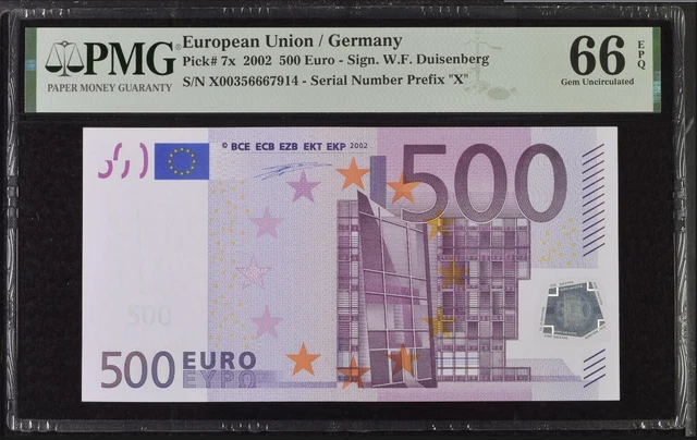 GERMANY 500 Euro 2002 X-serie, Duisenberg Sign, R001, PMG 66