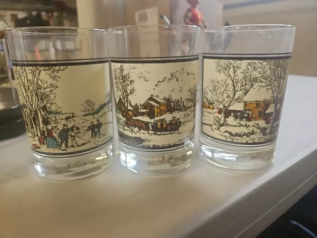 Arbys CURRIER & IVES Collector Series 1975-1978 Set of 3~4-5/8" Vtg Barware EC 3