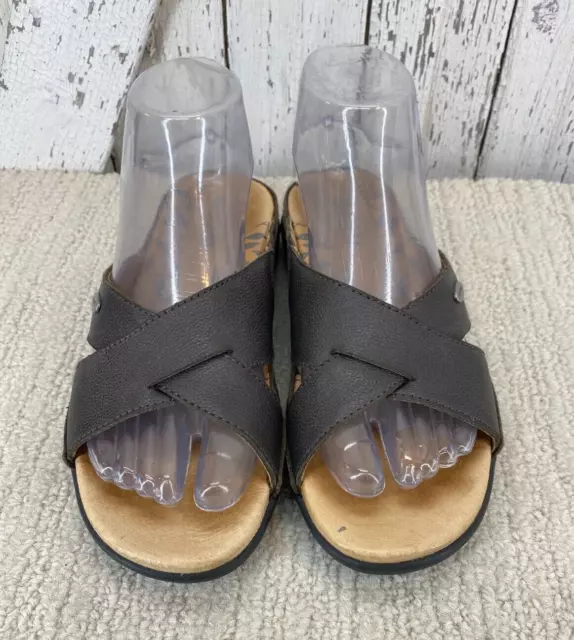 Acorn Gray Black Prima Cross Comfort Open Toe Soft Footbed Sandals Women's 7 2