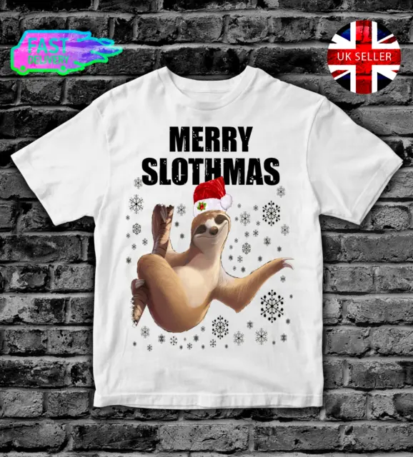 T-shirt Merry Slothmas Sloth bambini top ragazzi ragazze adulti uomo t shirt natale