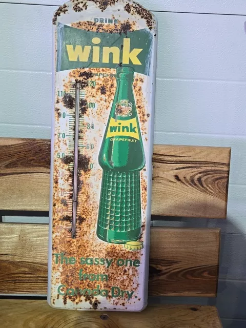 Vintage Advertising Wink Canada Dry Soda Fountain   Tin Store Thermometer  C-275