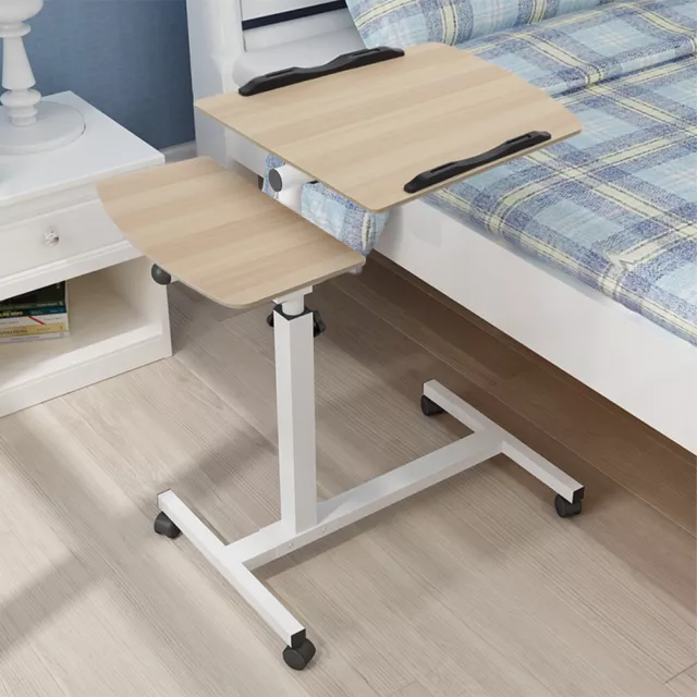 Deluxe Twin Top Over Bed Sofa Table Adjustable Height/Angle Mobility Aid Mobile