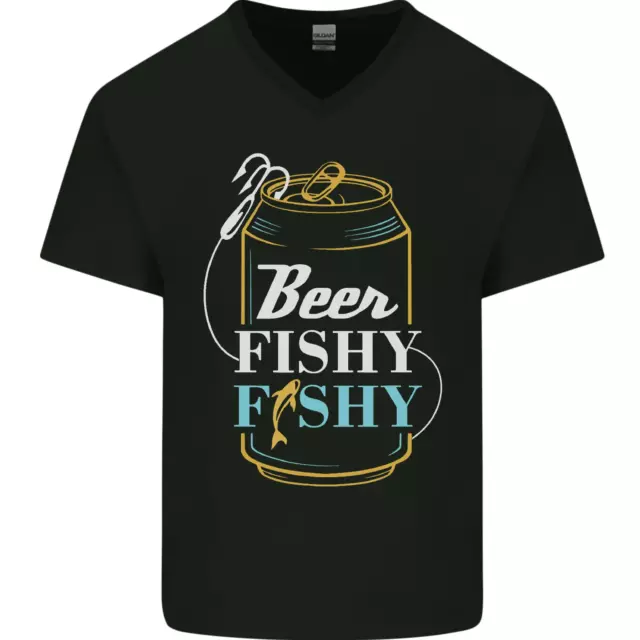 T-shirt da uomo Fishing Beer Here Fishy Fisherman divertente collo a V cotone