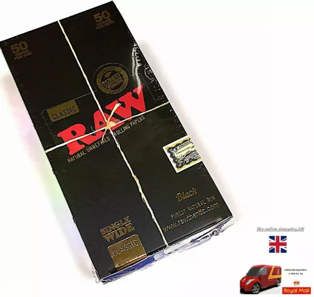 Raw Black Single Wide Classic Rolling Paper Smoking Skins 68mm Natural 10 50 Box