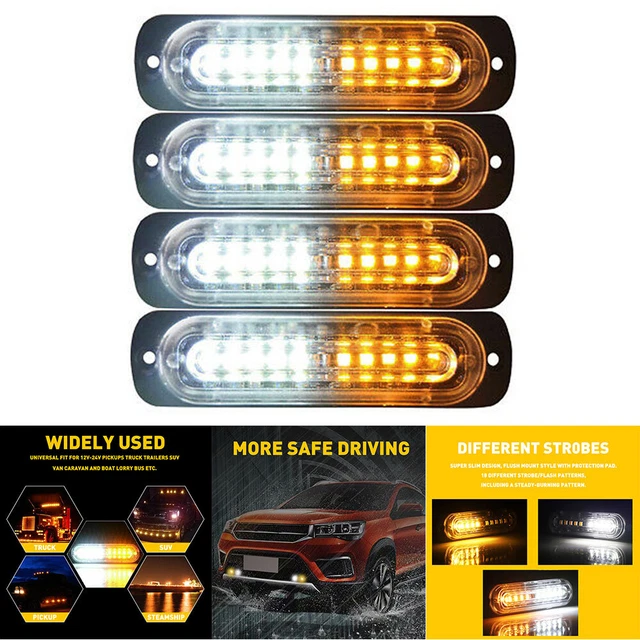 4/8X LED Emergency Truck Car Warning Flash Light Strobe Bar Amber/White Waterpro