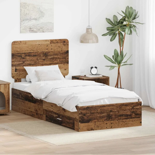 BED FRAME WITH Headboard Old Wood 90 x 200 cm Engineered Wood vidaXL £ ...