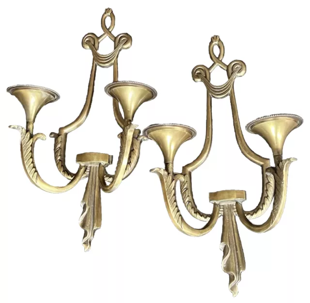 Solid Brass Wall Mount Candle Holder Sconces Antique Old Pair Set Extra Large