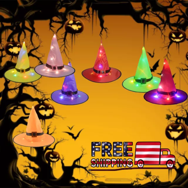 6 PCs Set Halloween Witch Hats Glowing LED Light Home Decoration Hanging Party