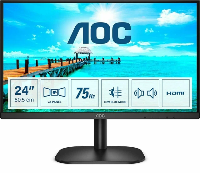 BNIB: AOC 24B2XDAM 23.8" Monitor Full HD 1080p 75Hz Frameless Speakers HDMI DVI