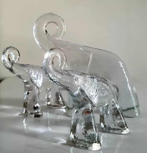 Mid-Century trio Kosta Boda glass elephants Zoo series Vallien Sweden