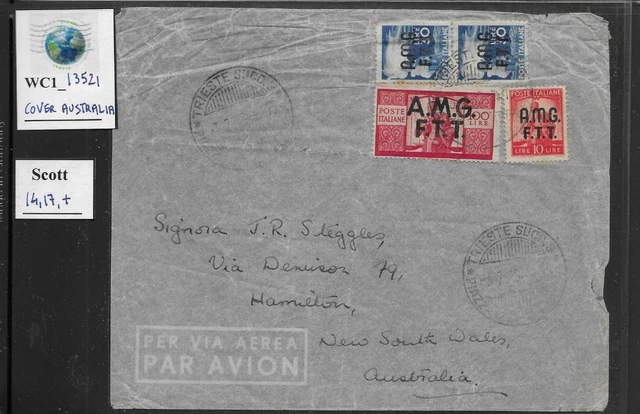 WC1_13521. ITALY: TRIESTE FTT. Cover w. 100 Lire 1947 DEMOCRATICA. Scott 14& mor