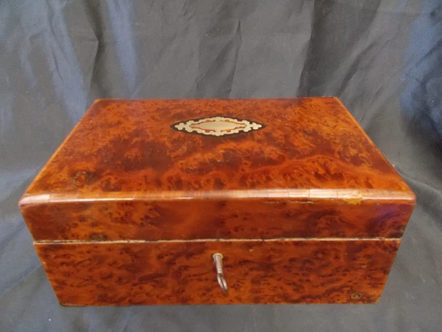 Coffret à Bijoux Ancien En Bois Gainé Cuir Intérieur Capitonné Avec Clé - Neuf étiqueté