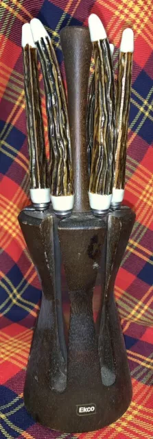 Ekco 6 pc Steak Knives With Holder RARE!