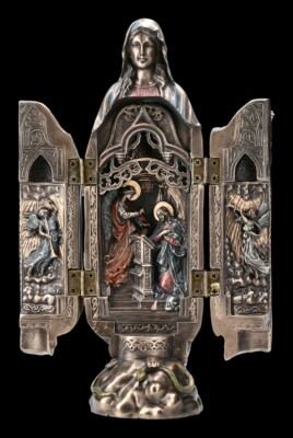Autel Dreiflügliger Âge la Madone Figurine Autel Tryptique Maria de Saint Antique 