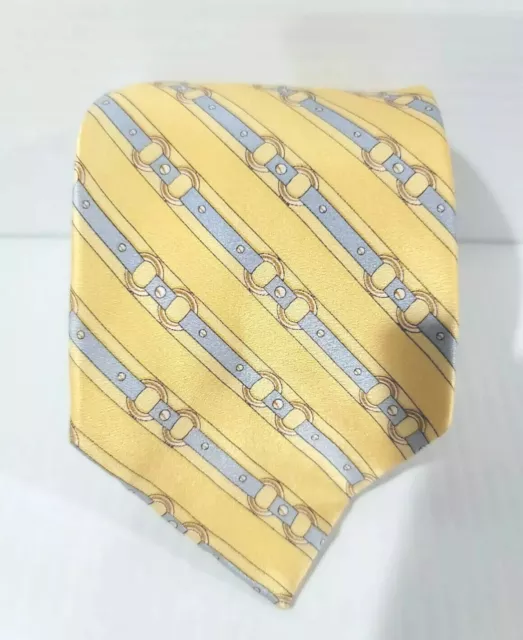 Michael Kors Mens Tie Yellow Gold Silver Rings Links Linked Pattern 100% Silk