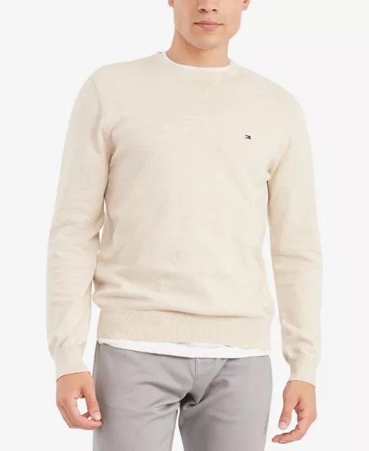 Tommy Hilfiger Mens Signature Solid Sweater Hthr Oatmilk XS