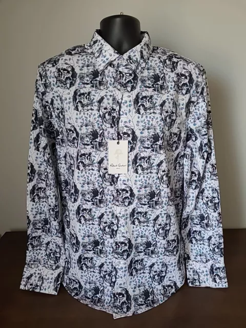 Robert Graham "Long Beach" Long Sleeve Shirt, Skulls, Size L