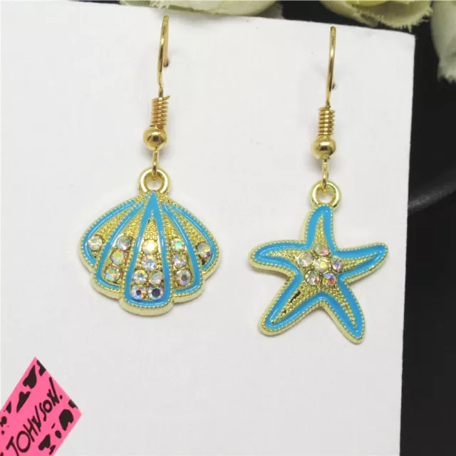 Hot Fashion Blue Enamel Cute Ocean Starfish Shell Women Stand Earring Gifts