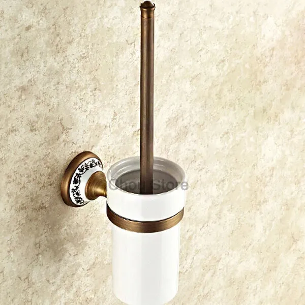 Retro Art Bronze Ceramic Bathroom Toilet Brush Holder Porcelain Cup Brushes Set