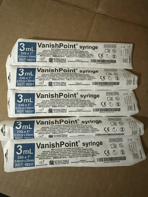 🔴VanishPoint Syringe 3mL 23G x 1 inch needle pack of 50