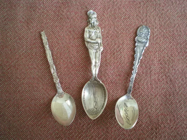Indian Motif Sterling Silver Souvenir Spoons: Jasper, Victoria & Fraser Bridge