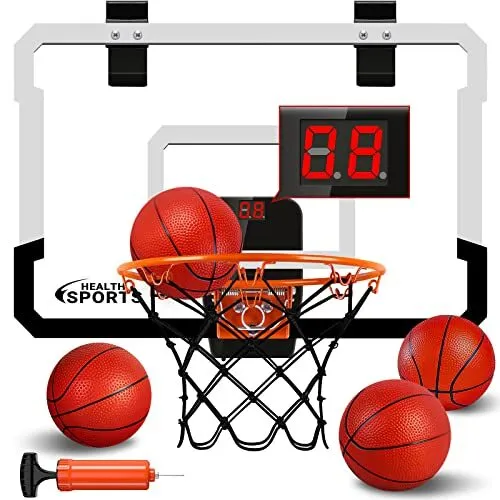 Indoor Mini Basketball Hoop with Electronic Scoreboard - Over The Door Basket...