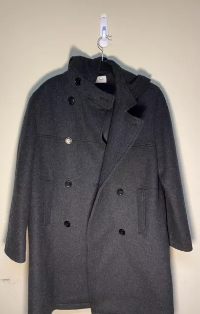 CALVIN KLEIN US Men’s M Charcoal Felted Wool Hooded Long Jacket Coat Overcoat