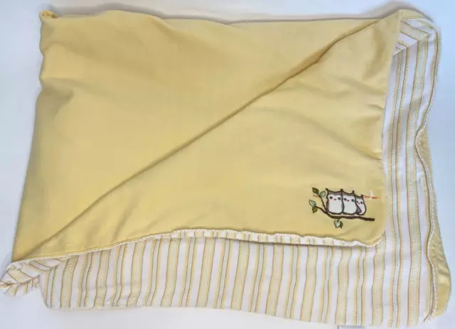 Vintage 2001 Gymboree 3 Owl Who Whoo's Who's Yellow Stripe Cotton Baby Blanket