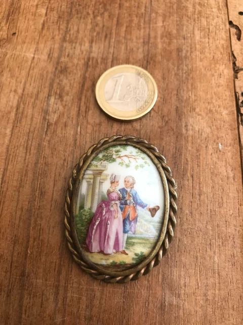Broche Ancienne En Porcelaine Limoges – Vierge Marie Peinte à La Main, Vintage, Métal, Occasion