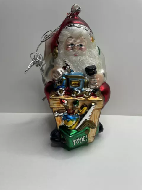 Toy Maker Santa Hand Blown Painted Oversized Mercury Glass Ornament Dept 56 1998