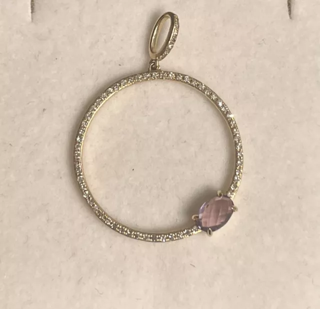 14K SOLID YELLOW Gold Amethyst And Diamond Pendant $350.00 - PicClick