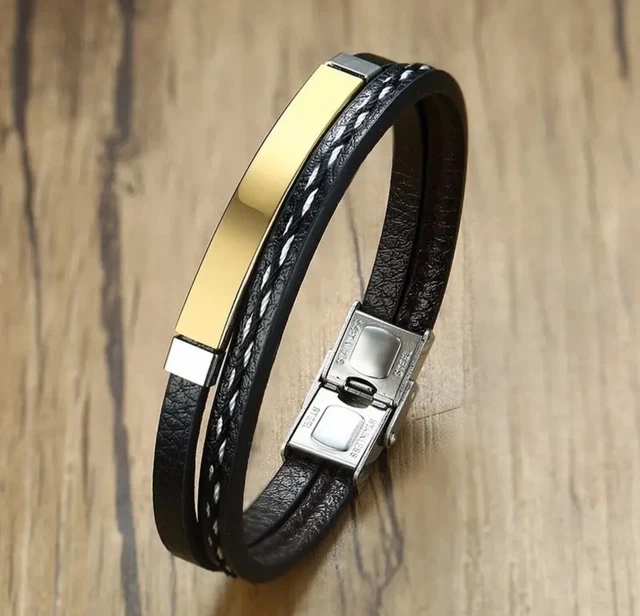 Bracciale a pieghe in pelle nera | Disponibile! | Lucleon