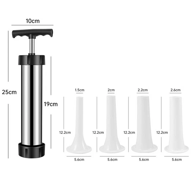 Bourreur De Saucisse Manuel 3L Acier Inoxydable - Machine à Saucisses Horizontale Avec 4 Tuyaux - Idéal Maison & Usage Commercial