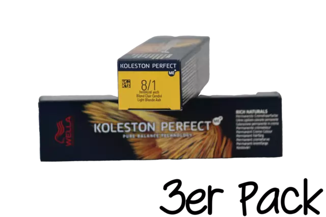 16,64€/100ml 3x Wella Koleston Perfect ME+ Rich Naturals 8/1 Haarfarbe 60 ml