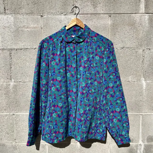 Vintage Country Sophisticates Pendleton Button Up Blouse Floral Pattern Size 16