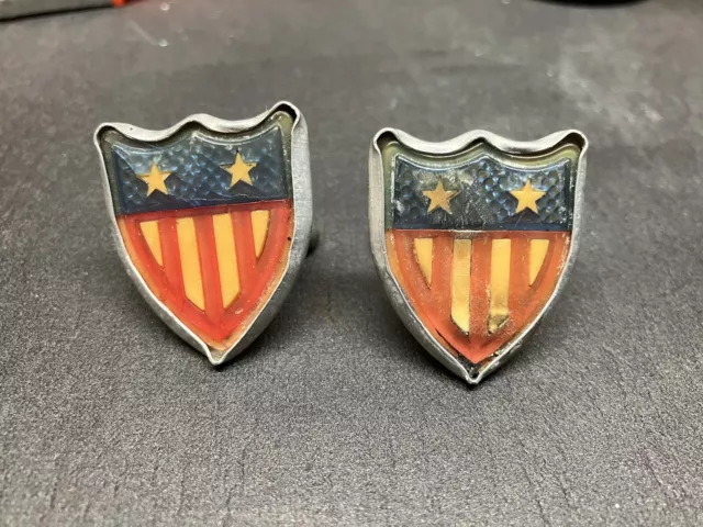 2  Vintage Accessory US Flag Shield License Plate Topper Reflectors. Used